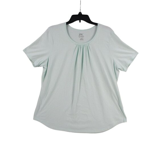 Just My Size Soft Mint Gathered Neck Plus Size Womens Top 16W Short Sleeve - Picture 2 of 8